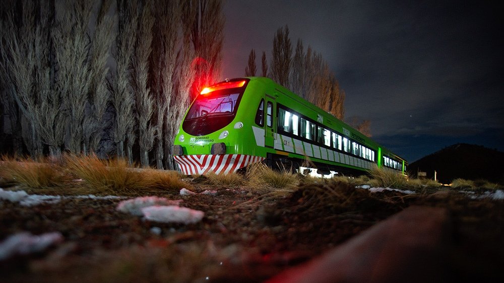 En servicio de carga el Tren Patagnico transporta piedra caliza desde Aguada Cecilio hasta San Antonio Oeste Foto Alejandra Bartoliche